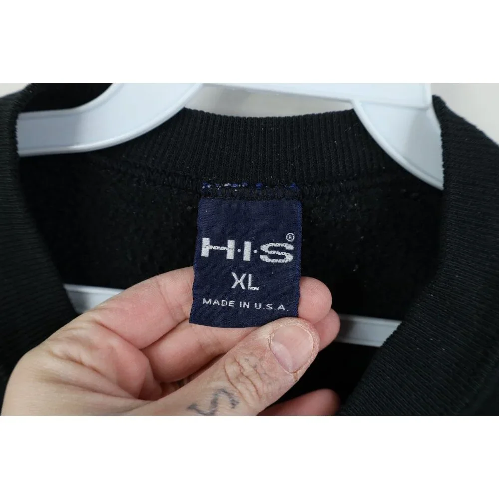 Vintage 90s Streetwear Mens XL Distressed Blank Crewneck Sweatshirt Black USA - Picture 4 of 12